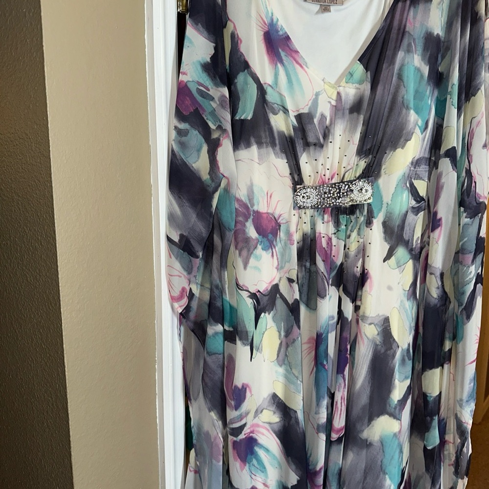 Jennifer Lopez Black and Blue Floral Maxi Dress